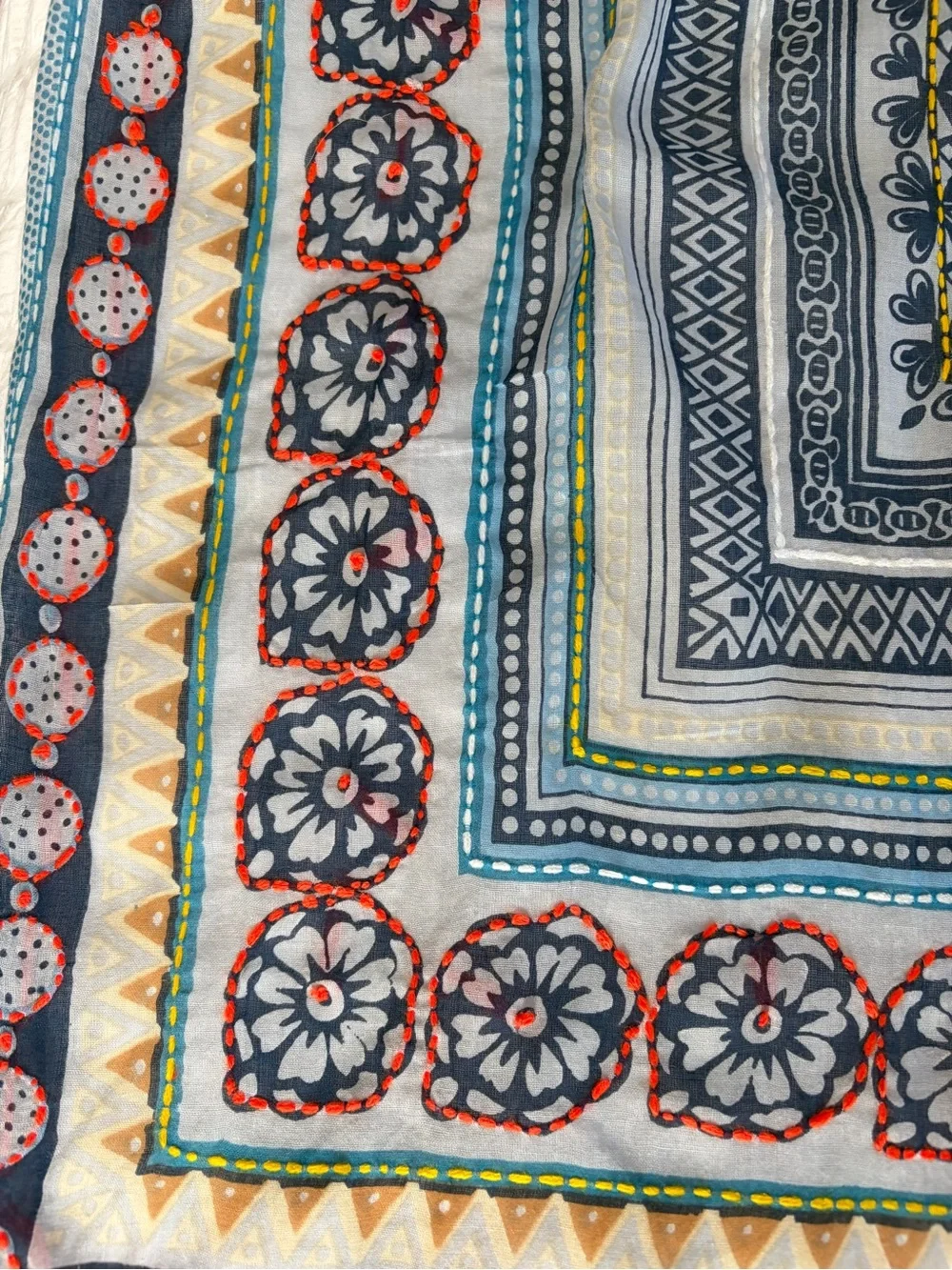 NWT Aratta Silent Journey Mulitcolor Cotton Scarf With Patterns and Embroidery